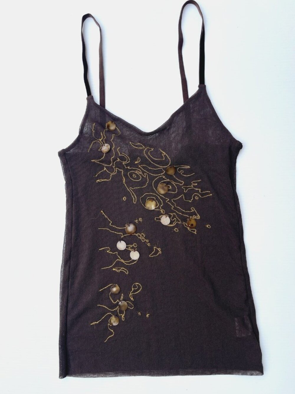 Helena Sorel Mesh Cami Tank Top Embroidered Beaded Accent Size 3 France NWOT - Picture 10 of 11